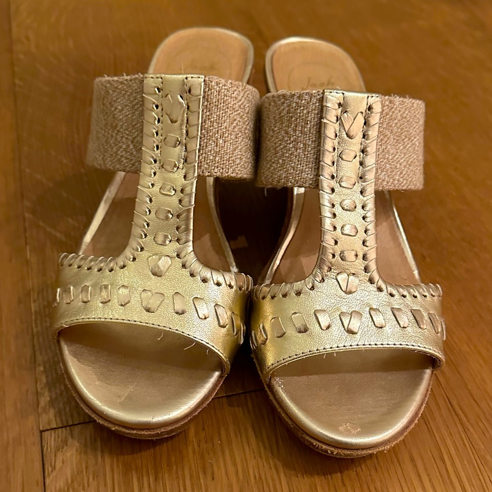Jack Rogers gold summer spring wedding Wedge Sandal 7.5